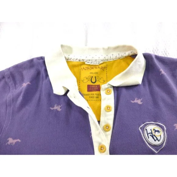 Horseware Ireland Equestrian Womens Polo Shirt L Purple Pony Print - Picture 4 of 9